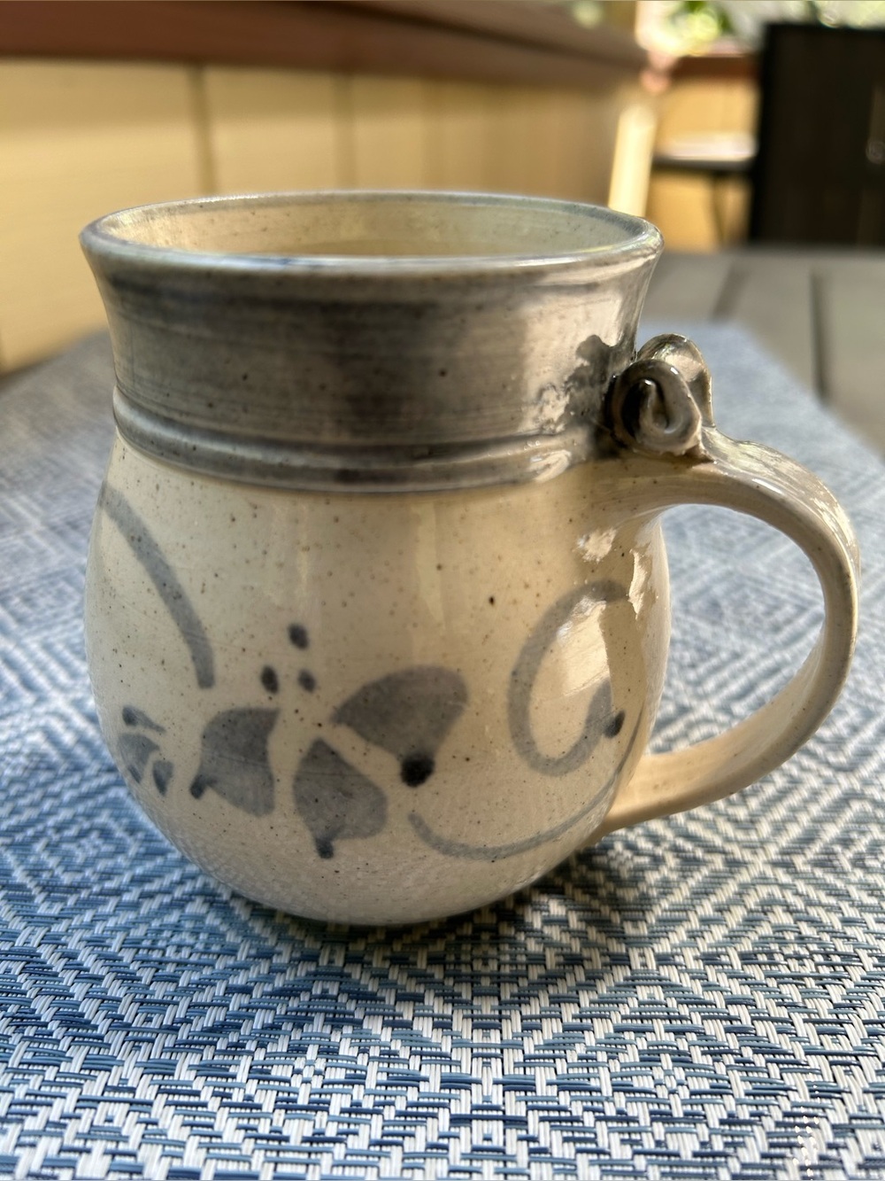 Handmade Pottery Mug Signed Erin 1993 Carolina Studio Art Gray Floral